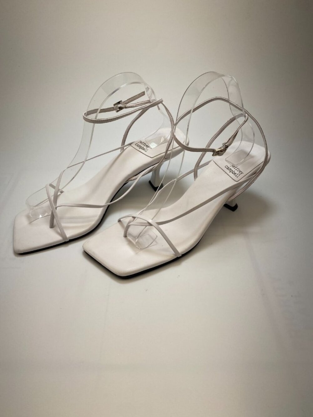 Jeffrey Campbell Womens Fluxx White Leather Heel Sandal Sz 10